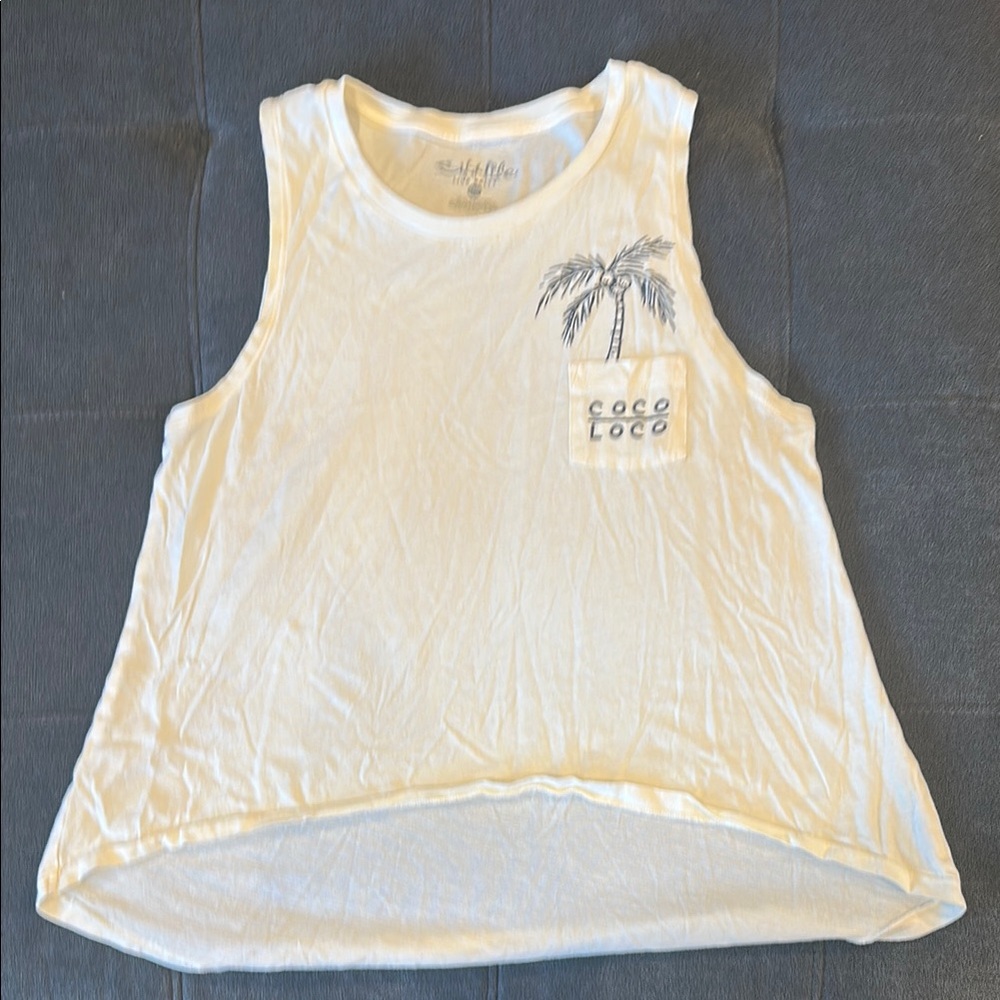 Coco Loco White Tank Top with Palm Tree